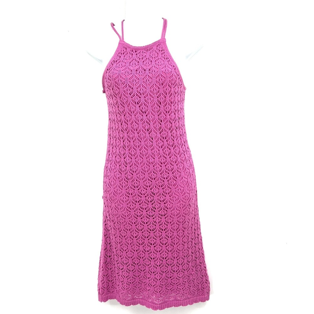 Freshman 1996 pink crochet sundress halter top lined boho beach fairycore y2k S